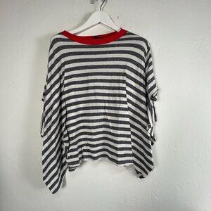 Ozan Kű Womens Gray White Striped Knit Poncho Oversized Top Large Lightweight